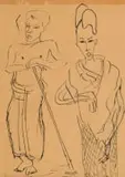 Alexis Preller, Watussi Figures, pen on paper