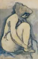 Douglas Portway, Seated Nude, oil on paper laid down on board