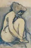 Douglas Portway, Seated Nude, oil on paper laid down on board