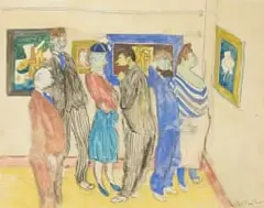 Alexander Podlashuc, Gallery Scene, mixed media with watercolour on paper