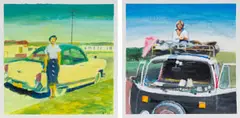Clare Menck, Portraits with Vehicles, two, 2023, acrylic on paper