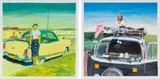 Clare Menck, Portraits with Vehicles, two, 2023, acrylic on paper
