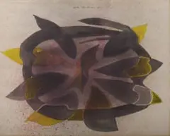 Christo Coetzee, Abstract Composition in Purple and Yellow, 1972, mixed media with pencil and ink on paper