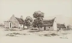 Otto Klar, Cape Dutch House with Figure I, pastel on paper