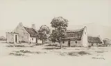 Otto Klar, Cape Dutch House with Figure I, pastel on paper