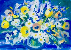 Gerhard Batha, Yellow and White Bouquet, gouache on paper