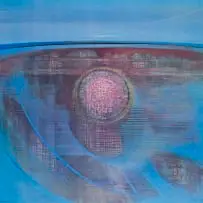 Larry Scully, Untitled (Abstract in Blue with Red Sphere), 1983, colour photolithograph on paper