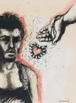 Christiaan Diedericks, Untitled (Figure, Hand and Heart I), 1994, mixed media with charcoal on paper