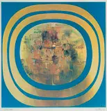 Larry Scully, Abstract Composition in Gold and Blue, 1975, colour photolithograph on paper