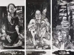Diane Victor, An Accidental Settler Taken Further (ED2), triptych, 1994, etching, aquatint, mezzotint, and open bite with blind embossing on paper