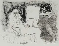Braam Kruger, Studio Scene with Nude I, 1981, ink and charcoal on paper