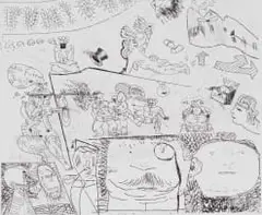 Robert Hodgins, Fun City, 1986, etching on paper