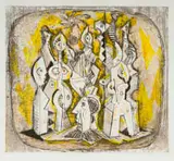 Dirk Meerkotter, Figure met Hoof (Figures with Head), 1983, colour etching on paper