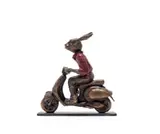 Carol Cauldwell, Rabbit on a Vespa, painted and patinated bronze with wax, on a painted steel base
