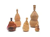 Tsonga-Shangaan Unrecorded artist, Nhunguvani (Medicine Containers), five, gourd, carved wood and beads