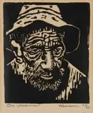 Hennie Niemann Snr, Ou Visserman (Old Fisherman), linocut on paper