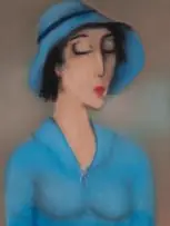 Pieter van der Westhuizen, Woman with Hat in Blue, 1992, pastel on paper