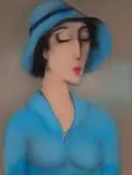 Pieter van der Westhuizen, Woman with Hat in Blue, 1992, pastel on paper