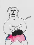 Robert Hodgins, Champ, 2004, hand-coloured photogravure print on paper