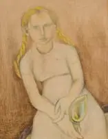 Judith Gluckman, Seated Girl with Arum Lilly, pencil and pencil crayon on paper