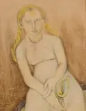 Judith Gluckman, Seated Girl with Arum Lilly, pencil and pencil crayon on paper