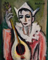 Carl Büchner, Clown with Mandolin, oil on canvasboard