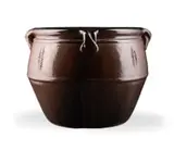 Digby Hoets, Urn shaped pot with incised leaf motifs and four lugs, stoneware with tenmoku glaze