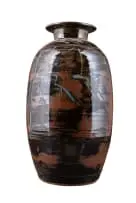 Bruce Walford, Brown vase with blue bamboo motif, stoneware