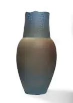 Anton Bosch, Matt stoneware vase with line and leaf motif, thrown blue and white stoneware with barium clay and light blue inlay