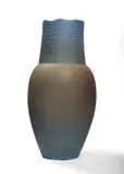 Anton Bosch, Matt stoneware vase with line and leaf motif, thrown blue and white stoneware with barium clay and light blue inlay