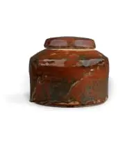 Hyme Rabinowitz, Lidded vessel, stoneware with green and brown glaze