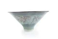 Thelma Marcuson, Small green/blue bowl with iron rim, porcelain with green/blue glaze and oxide