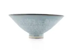 Thelma Marcuson, Vine leaf and flower bowl, porcelain with blue glaze and oxide