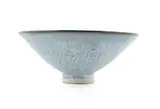 Thelma Marcuson, Vine leaf and flower bowl, porcelain with blue glaze and oxide