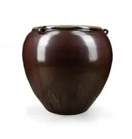 Digby Hoets, Pot with three lugs, tenmoku and green ash glaze