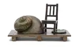 Guy Du Toit, Composition with Chair, Shell and Number 58, bronze with a brown and green patina, on a steel base