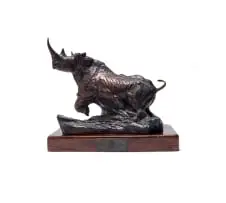 Dylan Lewis, Centennial Black Rhinoceros Maquette, 1995, bronze with a brown patina, on a wooden base