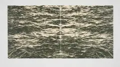Jake Aikman, Here and Now/Janus Atlantic, 2022, woodcut on washi paper fixed to Fabriano, 300 gsm