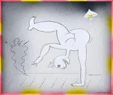 Norman Catherine, Figure Doing a Cartwheel, 1985, airbrush and ink on paper
