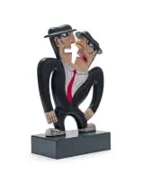 Norman Catherine, 2 Heads, painted and carved wood, on a wooden base