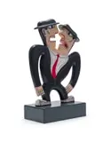 Norman Catherine, 2 Heads, painted and carved wood, on a wooden base