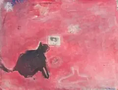 Wendy Anziska, Cats in a Pink Landscape, oil on board