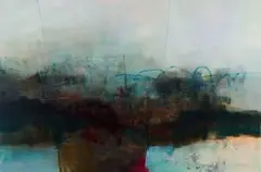 André François van Vuuren, Abstract in Blue and Umber, 1985, oil on canvas