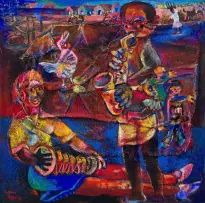 Tyrone Errol Appollis, Morning Glory, 1994, acrylic and mixed media on canvas, in the artist's handmade frame