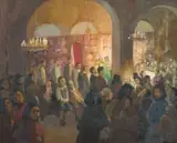 Marjorie Wallace, The Christening, oil on board