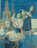Alexander Podlashuc, Carrying the Hens, oil on canvas laid down on board