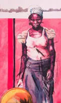 Sizwe Khoza, Figure in Red, 2018, oil on unstretched canvas