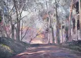 Errol Boyley, Tree-lined Road, oil on board