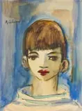Carl Büchner, Portrait of a Young Boy, watercolour and charcoal on board