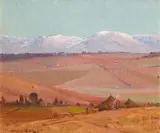 Willem Hermanus Coetzer, Karoo Landscape, 1949, oil on canvas laid down on board